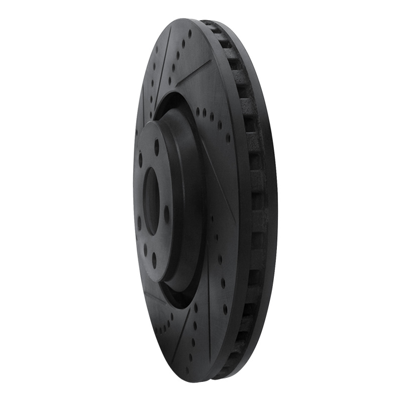 Audi TT Quattro Brake Rotor (1) - Front Left - R1 Concepts - Drilled & Slotted - Black - `08-`11